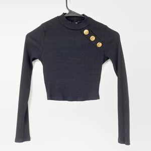 Womens Fashion Nova Sz M black Rib Mock Neck Crop Sweater Long Sleeve 3324